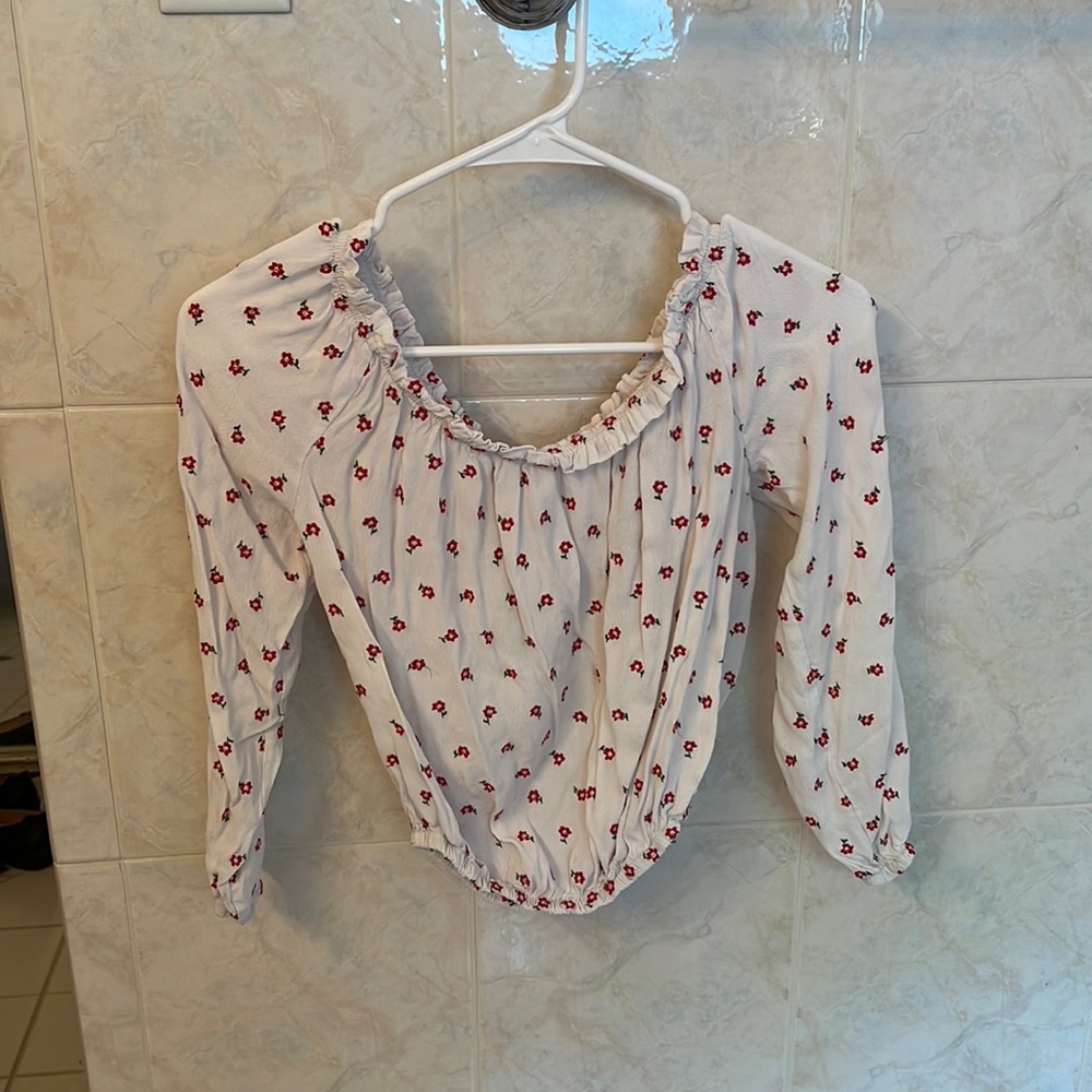 White crop top with red flowers